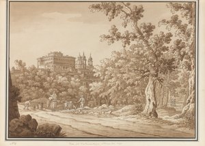 1790年11月、ローマとアブルッツォの近郊の自然から描かれた66巻のボリュームから、ヴァルモントーネでの眺め（紙にペンとインクで洗う）